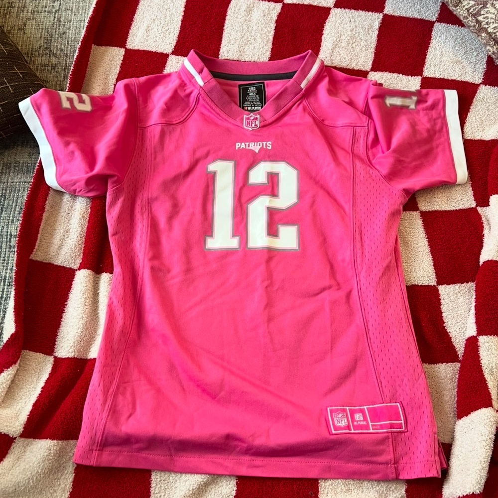 Girls NFL Pink Tom Brady Jersey XL (16)